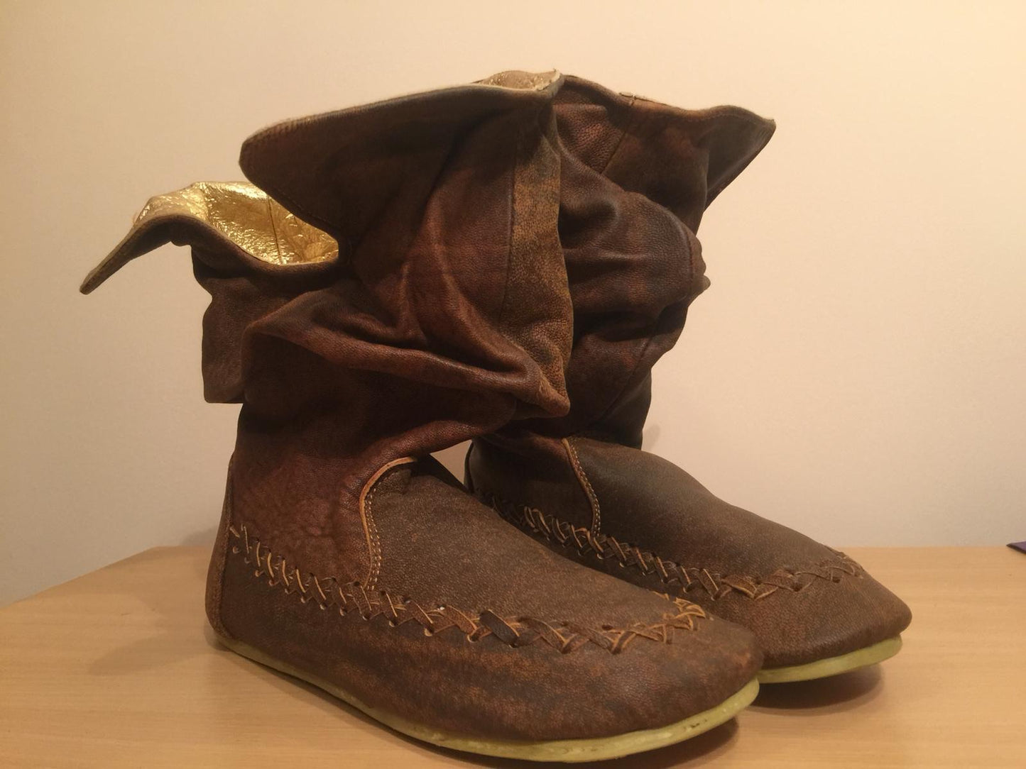 'Peter Pan Slippers' in Tan with Gold for Pre Order