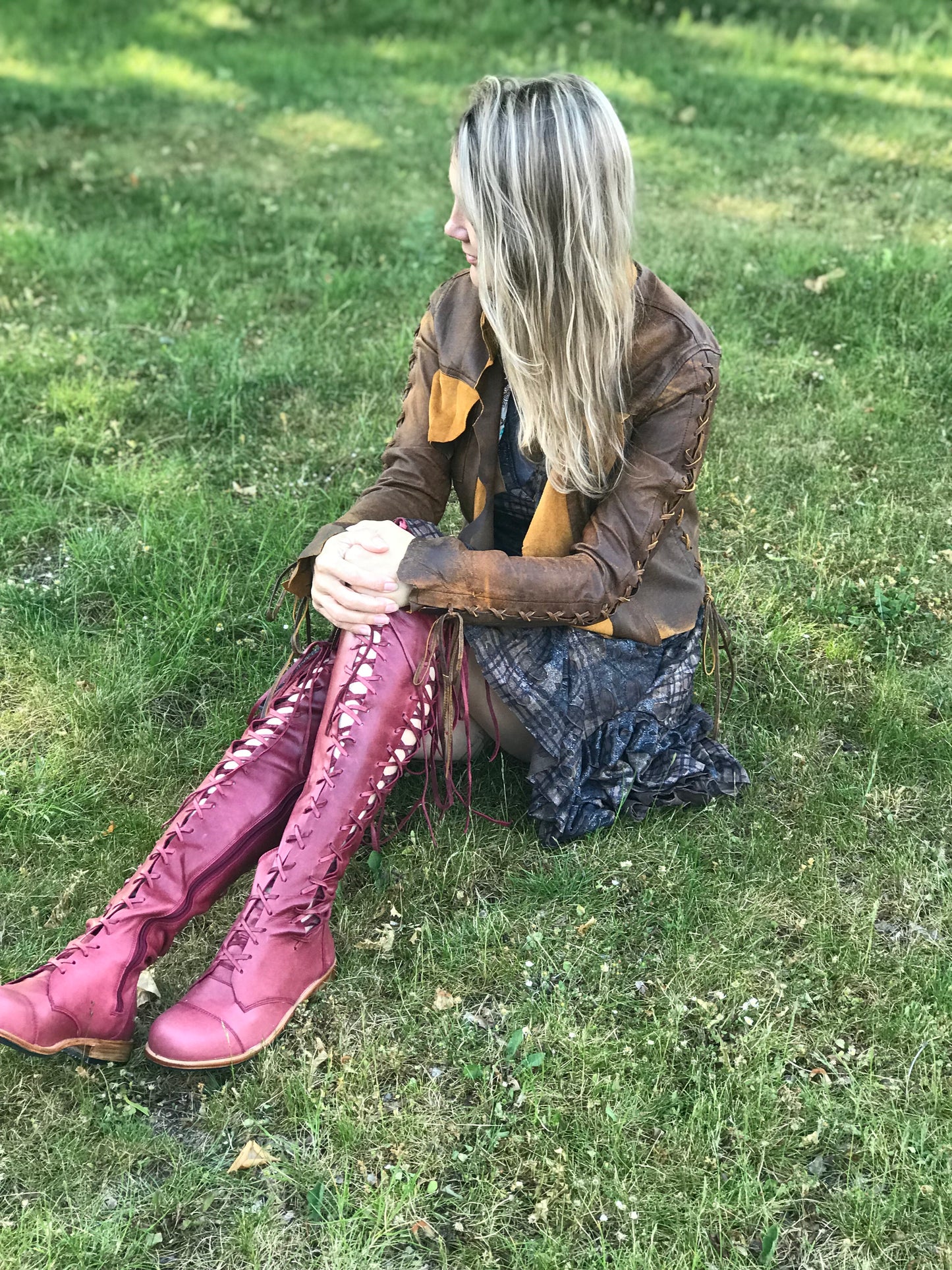 'Clockwork Fairy' Knee High Boots in Oxblood with Tan Soles