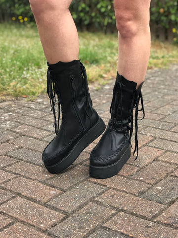 Black Leather Ankle Platform Boots for Pre Order