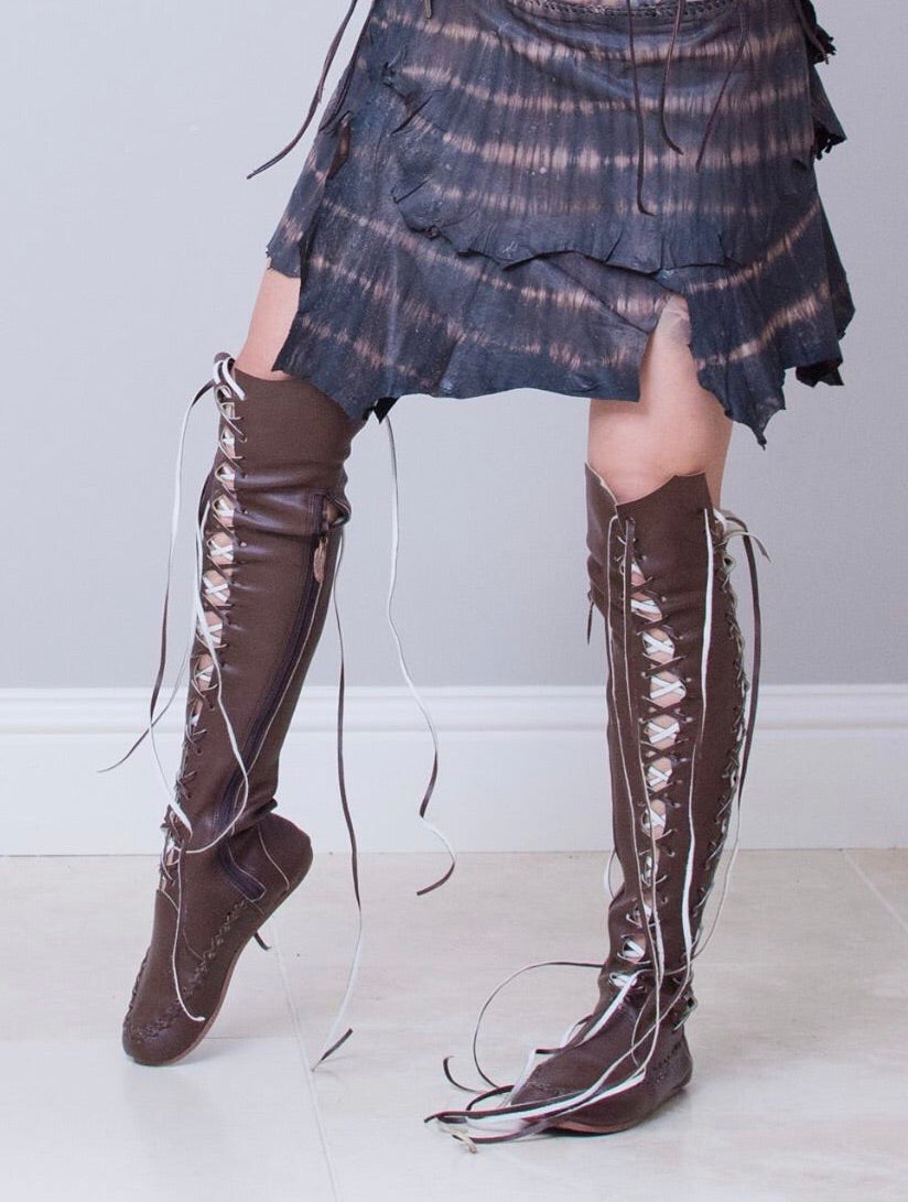 'Madagascar Chocolate' Vegan Pleather Knee High Boots