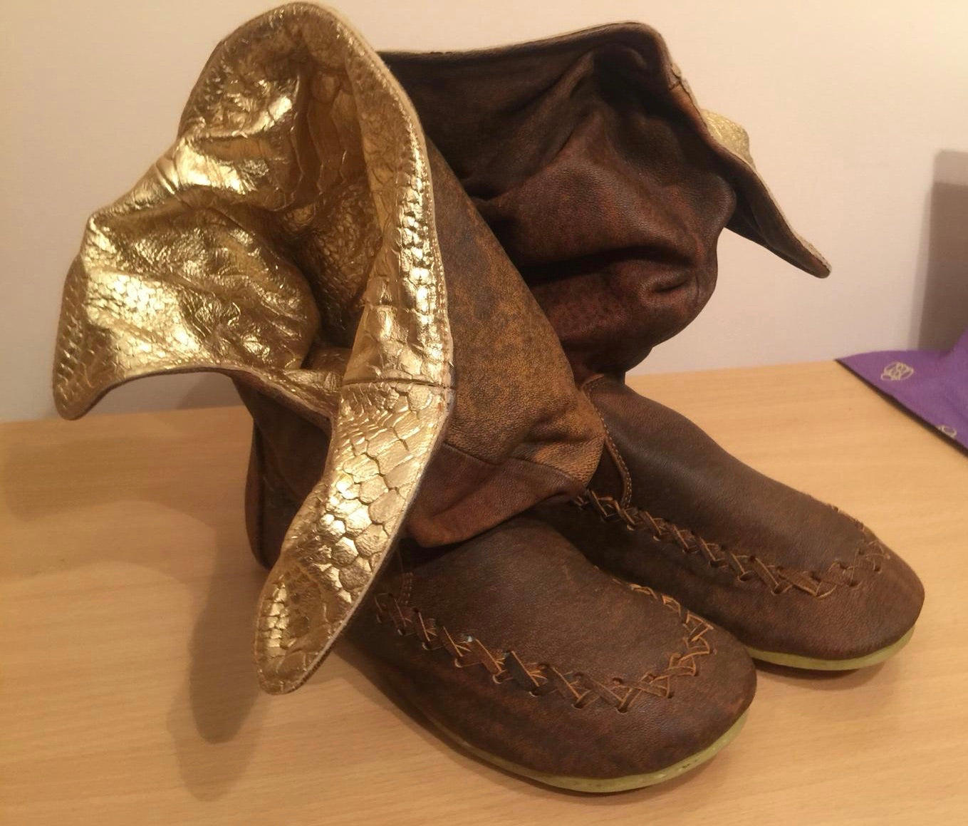 'Peter Pan Slippers' in Tan with Gold for Pre Order