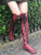 Oxblood Leather Knee High Boots with Black Laces and Black soles