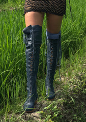 'Indigo Dream' Victorian Leather Knee High Boots for Pre Order