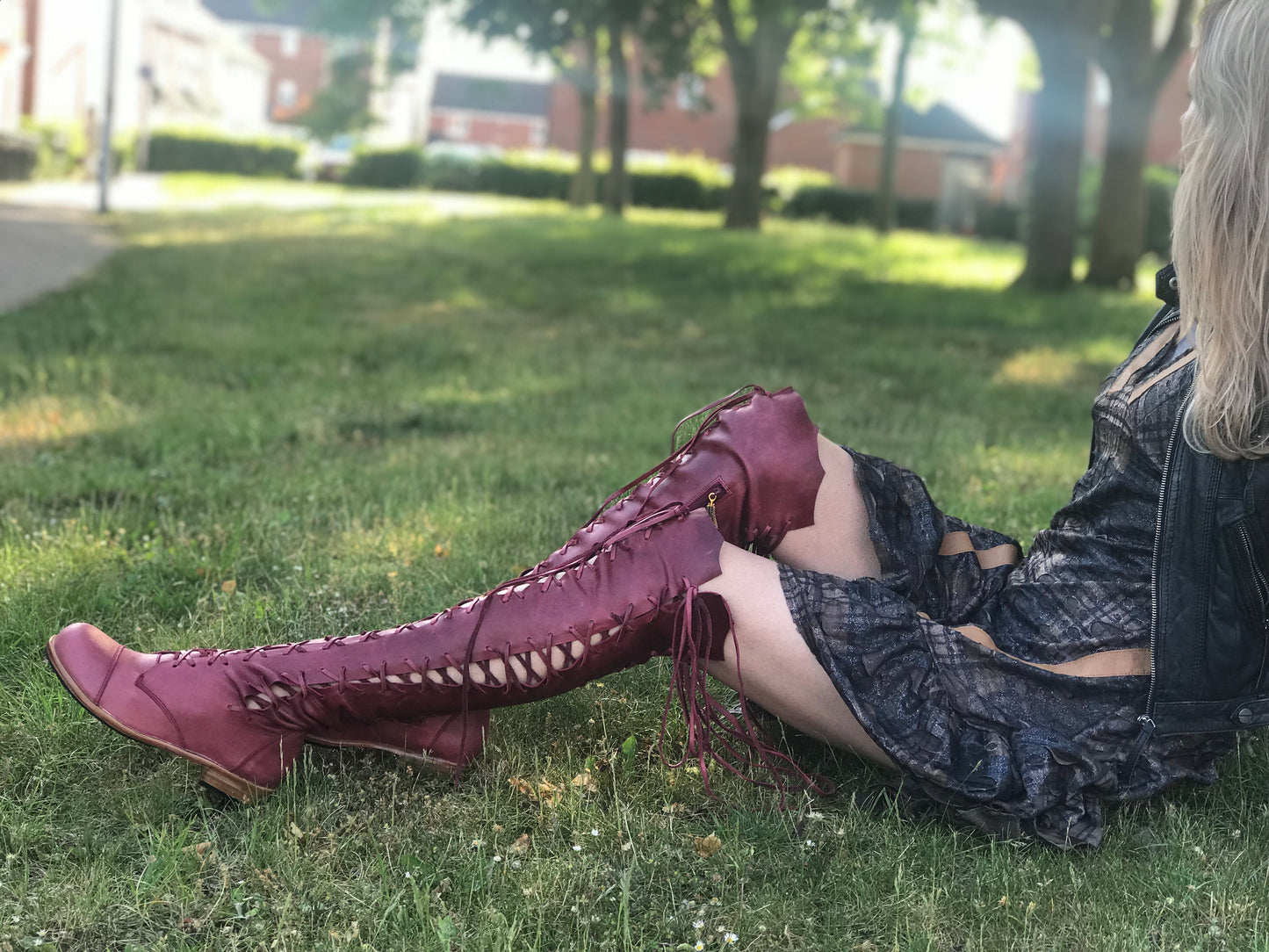 'Clockwork Fairy' Knee High Boots in Oxblood with Tan Soles