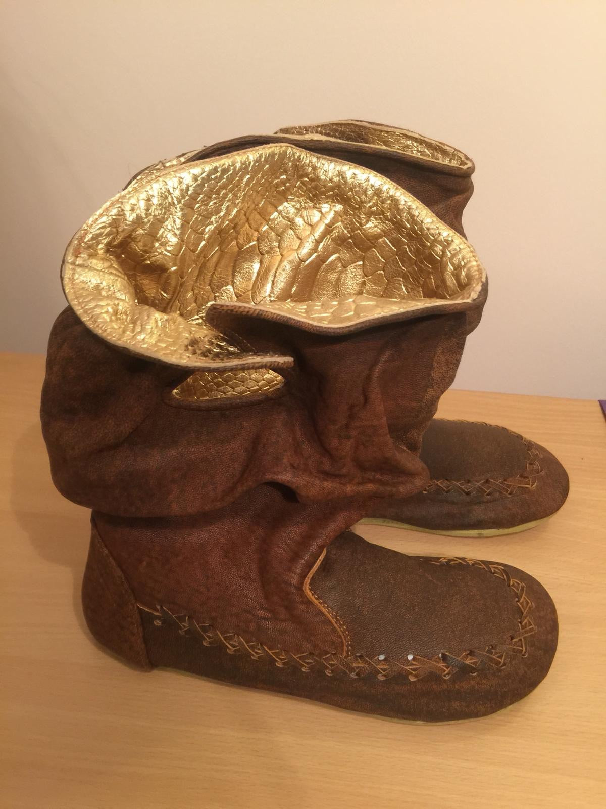 'Peter Pan Slippers' in Tan with Gold for Pre Order