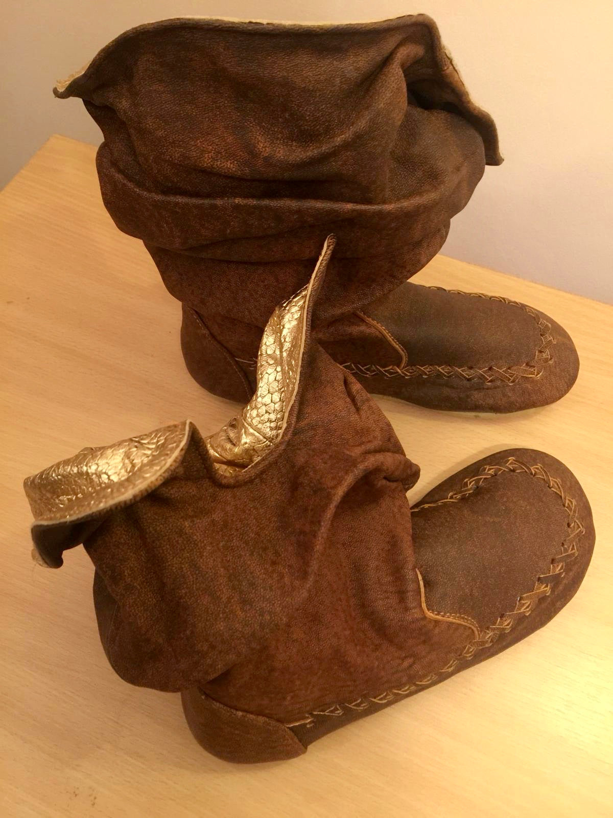 'Peter Pan Slippers' in Tan with Gold for Pre Order