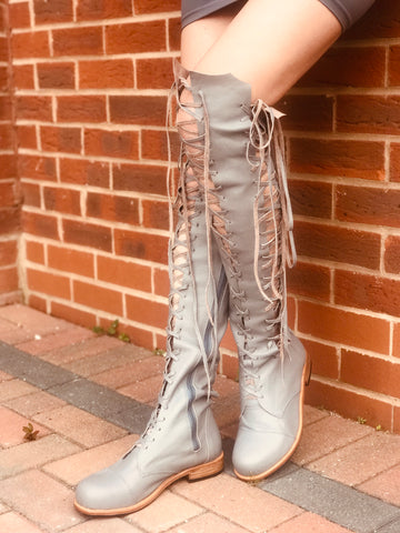 'Clockwork Fairy' Knee High Boots in Grey for Pre Order