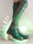 'Clockwork Fairy' Knee High Boots in Emerald Green with Tan laces