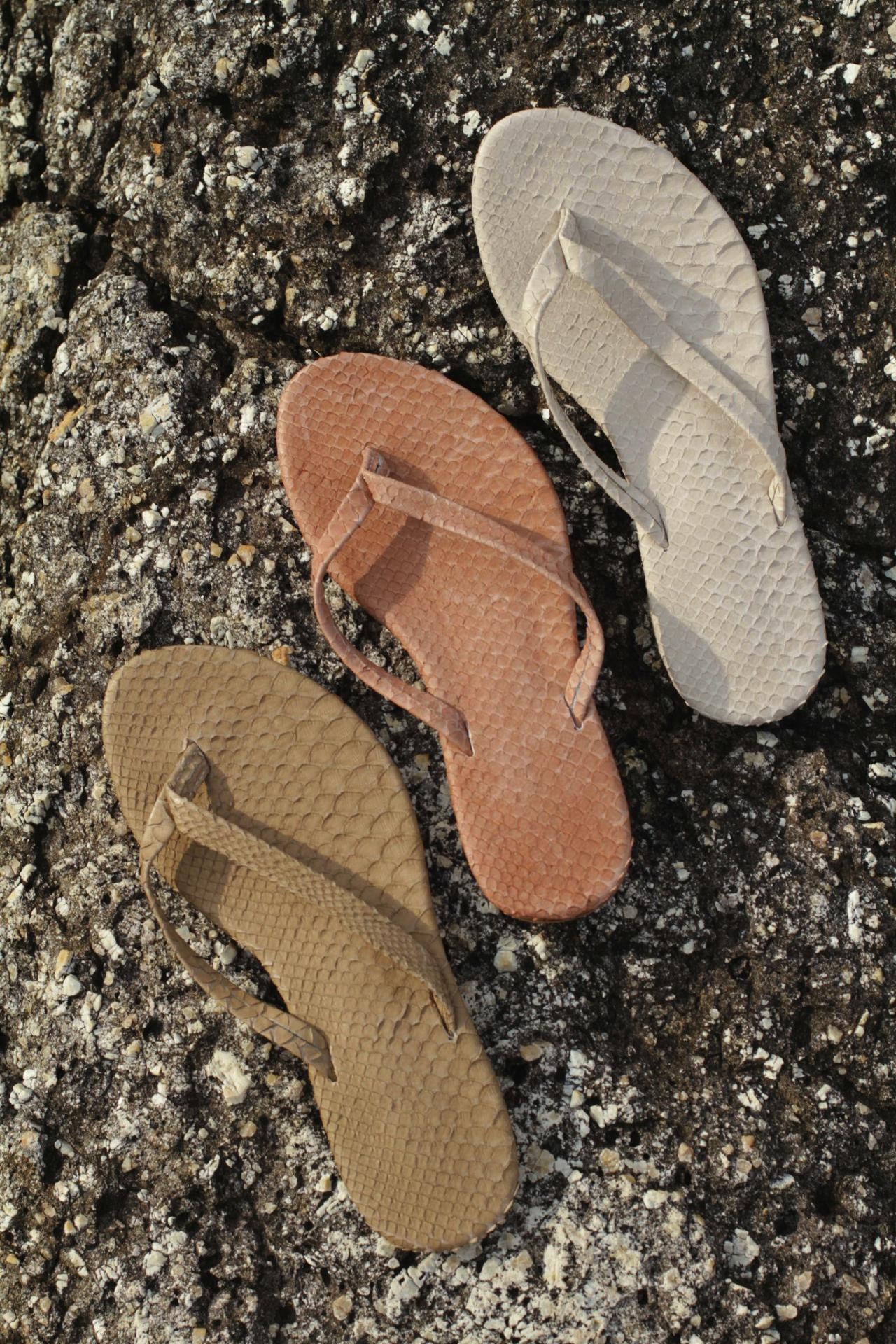 Handmade python leather flip flops