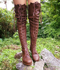 'Clockwork Fairy' Knee High Boots in Milk Chocolate
