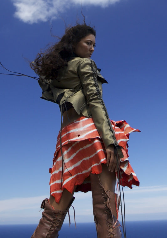 Olive Metallic Leather Bolero Jacket