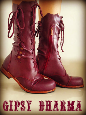 'Clockwork Fairy' Ankle Boots in Plum for Pre Order