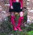 'Clockwork Fairy' Knee High Boots in Pink Red