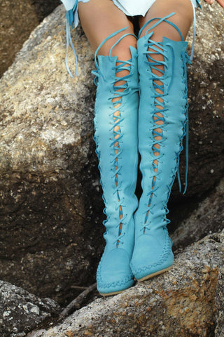 Turquoise Knee High Boots